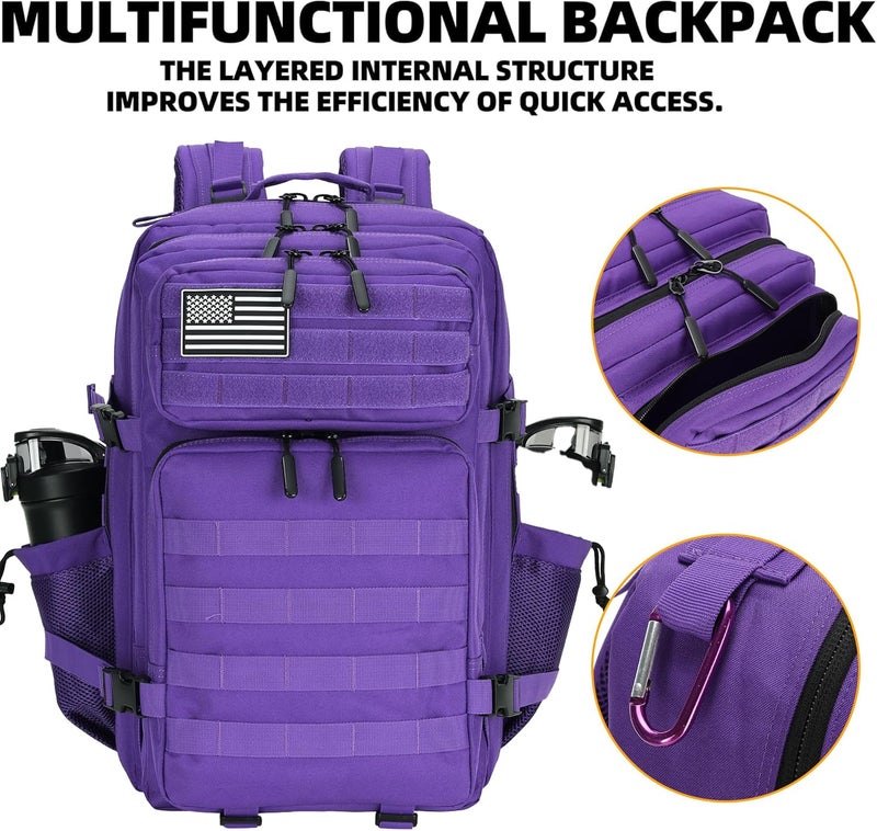 Lovelinks21 45L Tactical Assault Backpack 3 day assault pack with Molle Waterproof backpack Rucksack for Tactical Backpacks (Purple) - Image 4